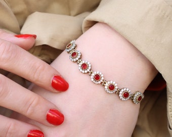 Ruby Tennis Bracelet, Turkish Handmade Ruby Bracelet, Silver Ruby Bracelet, Gift for Her, Bracelet, Ruby Jewelry, Gift for Women, Gift