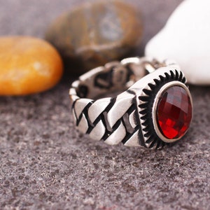 Mens Handmade Ruby Ring, Ruby Mens Ring , Silver Mens Ottoman Ring, Gift for Him, Ottoman Silver 925 Mens Ring, Turkish Mens  Ruby Ring