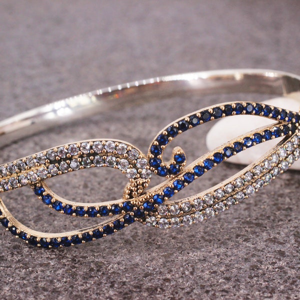 925 Sterling Silver Sapphire Bracelet, Turkish Handmade Bracelet, Silver 925 Bangle, Cuff, Sapphire Bracelet, Gift for Her, Sapphire