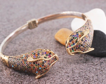 925 Sterling Silver Tiger Bracelet, Turkish Handmade Mix Bracelet, Silver 925 Animal Tiger Cuff, Gift for Her, Silver Bangle Cuff