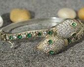 925 Sterling Silver Emerald Bracelet, Turkish Handmade Bracelet, Silver 925 Bangle, Cuff, Emerald Bracelet, Gift for Her, Snake Bracelet