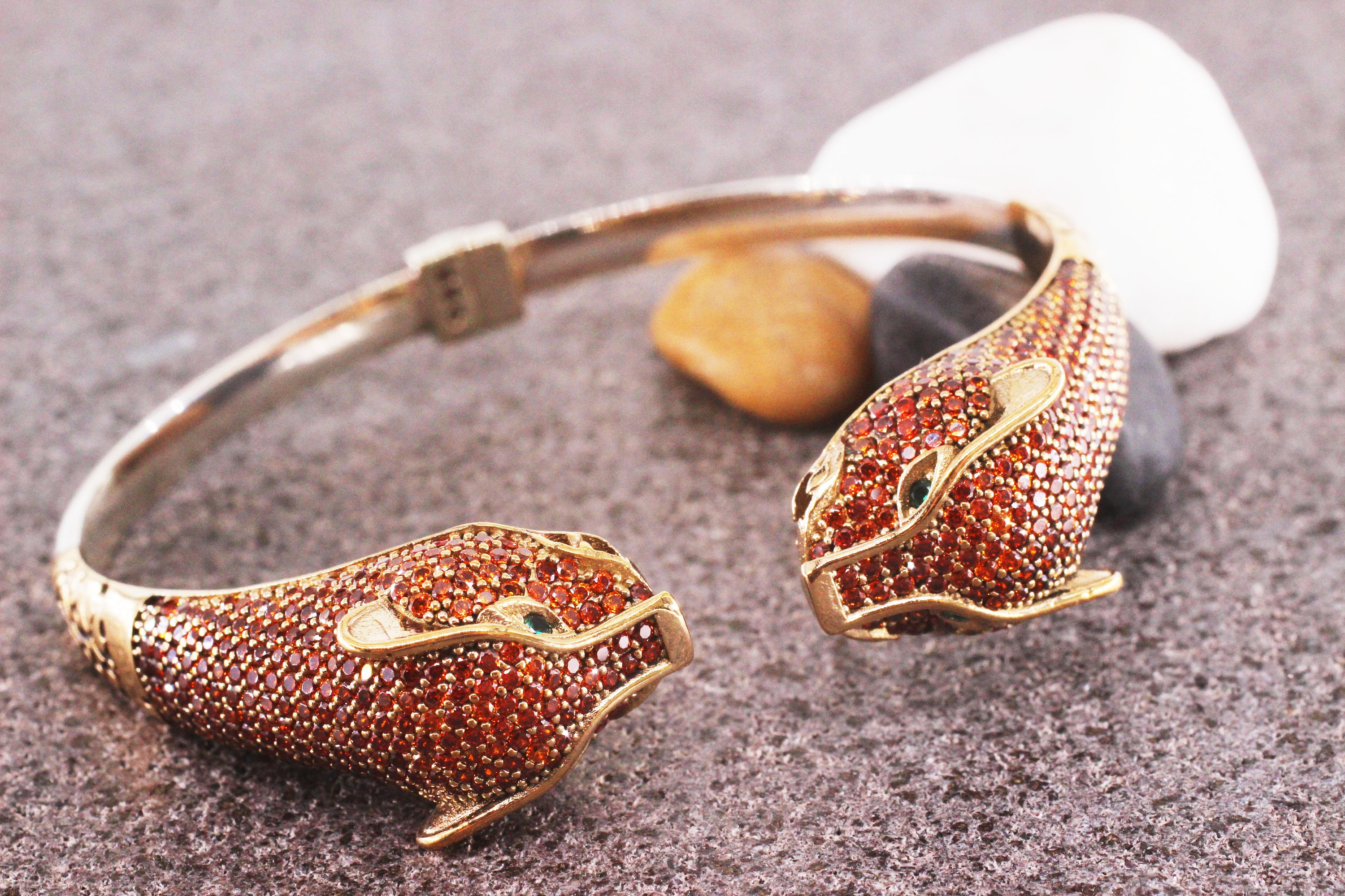 925 Sterling Silver Tiger Bracelet, Turkish Handmade Quartz