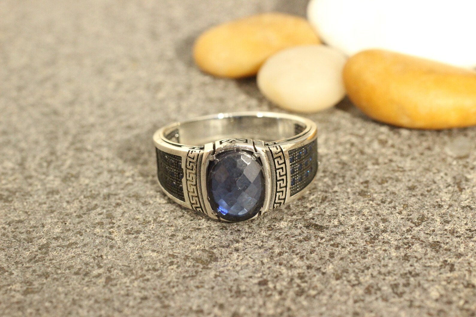 Sterling Silver 925 Sapphire Men's Ring Men's Ring Etsy