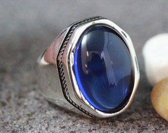 Turkish Handmade Mens Ring, Sapphire Mens Ring, Silver 925 Ottoman Ring, Free Shiping Ring, Gift for Him , Mens Ottoman Ring, Sapphire