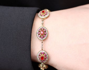 Ruby Bracelet , Turkish Handmade Ruby Bracelet, Ottoman Bracelet, Mothers Day Gift, Gift for her, Mom Gift, Bracelet for Women, Unique Gift