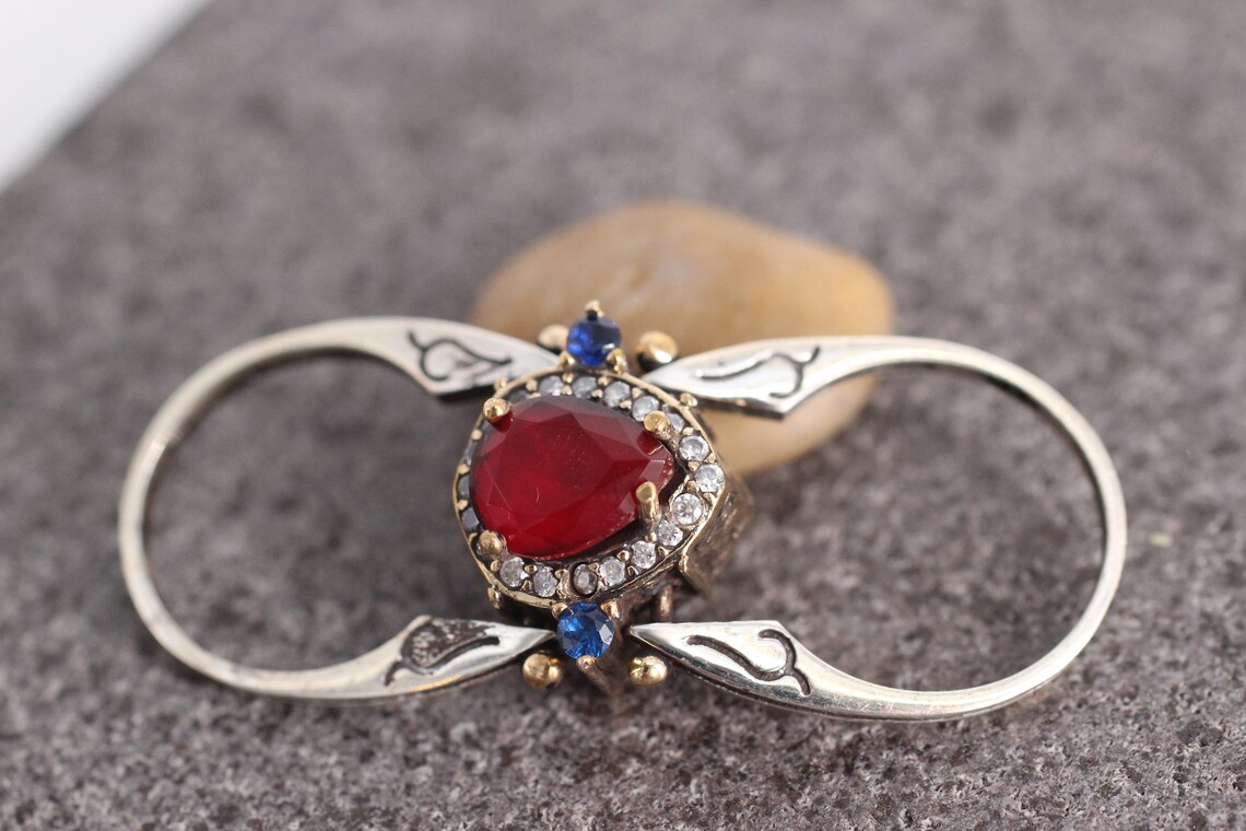 Reversible Ring, Turkish Ring Pear Cut Sapphire Ruby Ring, Gift for Her ...