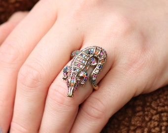 Zircon Crocodile Ring, Zircon Ring, Crocodile Ring, Women Silver Ring, Animal Ring for Women, Mothers Day Gift, Ring for Women