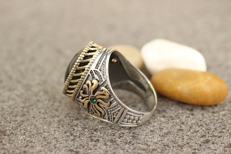 Mens Emerald Ring Silver Ring Ottoman Style Ring Silver 925 Yemeni Mens Ring Gift for Him Ottoman Style Ring Silver 925 Men/'s Ring