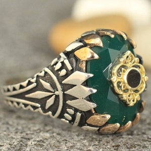 Sterling Silver 925 Emerald Handmade Ring, Ottoman Style Ring, Silver 925 Men&#39;s Ring, Gift for Him, Men&#39;s Ring, Men&#39;s Sterling Silver Ring