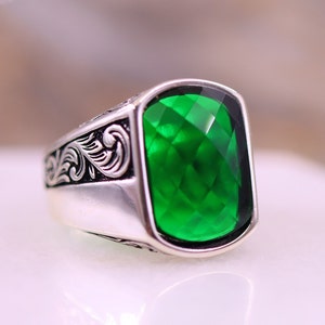 Emerald Mens Ring, Ottoman Style Ring, Silver 925 Mens Ring, Mens Handmade Ring, Silver Ring, Statement Mens Ring, Gift for Him, Mens Ring