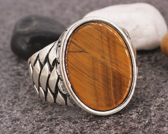 Sterling Silver 925 Handmade Tiger Eye Men's Ring, Ottoman Style Ring, Silver 925 Men Ring,  Gift for Him, Silver Tiger Eye Ring,Ottoman