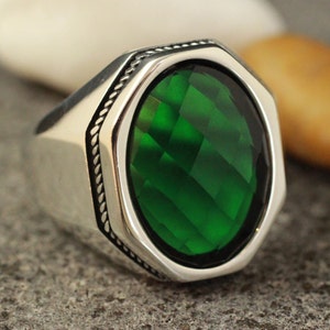 Sterling Silver 925 Emerald Mens Handmade Ring, Ottoman Style Ring, Silver 925 Men&#39;s Ring, Gift for Him, Silver Ring, Ottoman Style Ring