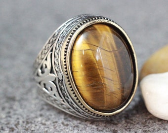 Man Sterling Silver 925 Tiger eye Ring, Silver 925 Tiger eye Ring, Mens Jewelry, Mens Handmade Ring, Ottoman Mens Ring, Tiger Eye Jewelry