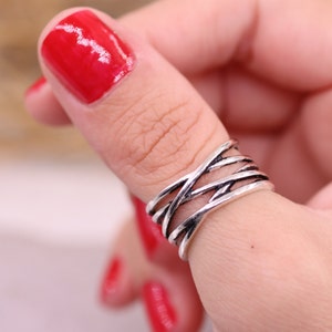 Solid Silver 925 Chunky Ring, Dainty Silver Chunky Ring, Silver Multi Layer Ring, Thumb Ring, Weaved Layered Ring, Boho Silver Ring