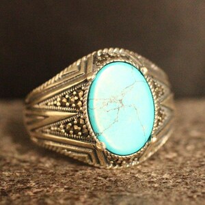 Anillo hecho a mano de plata de ley 925 turquesa, anillo de estilo otomano, anillo de plata 925 hombres, regalo para él, anillo de plata, anillo de estilo otomano