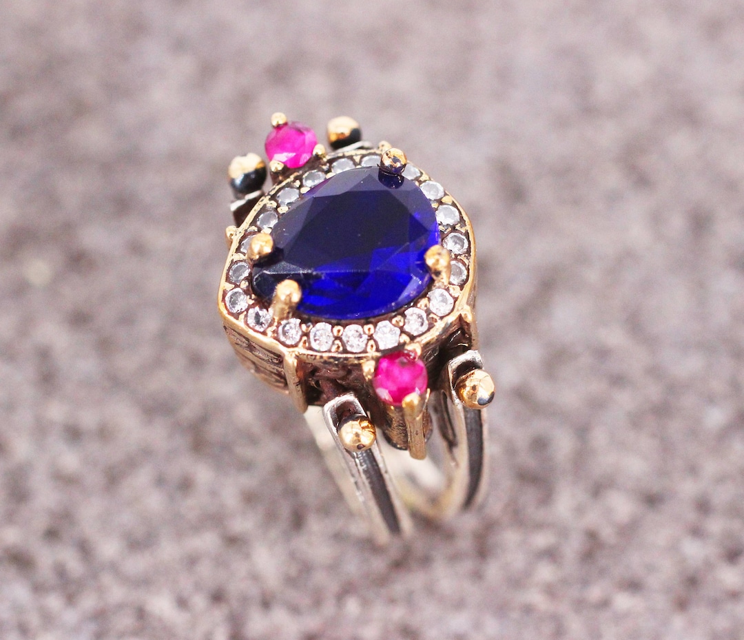 Reversible Ring, Turkish Ring Pear Cut Sapphire Ruby Ring, Gift for Her ...