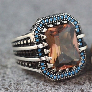 Sterling Silver 925 Handmade Alexandrite Turquoise Men&#39;s Ring, Ottoman Style Ring, Silver 925 Men Ring, Gift for Him, Alexandrite Ring