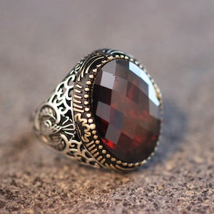 Mens Handmade Ruby Ring, Ruby Mens Ring , Silver Mens Ottoman Ring, Gift for Him, Ottoman Silver 925 Mens Ring, Turkish Mens Ring, Gift