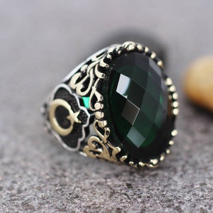 Sterling Silver 925 Emerald Mens Handmade Ring, Ottoman Style Ring, Silver 925 Men&#39;s Ring, Gift for Him, Silver Ring, Ottoman Style Ring