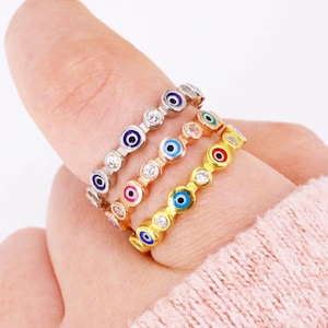 Anillo del mal de ojo, Anillo de plata esterlina 925, Anillo de mal de ojo de plata, Anillo de amuleto, Anillo de mal de ojo griego de protección, Talismán, Anillo de ojos turcos