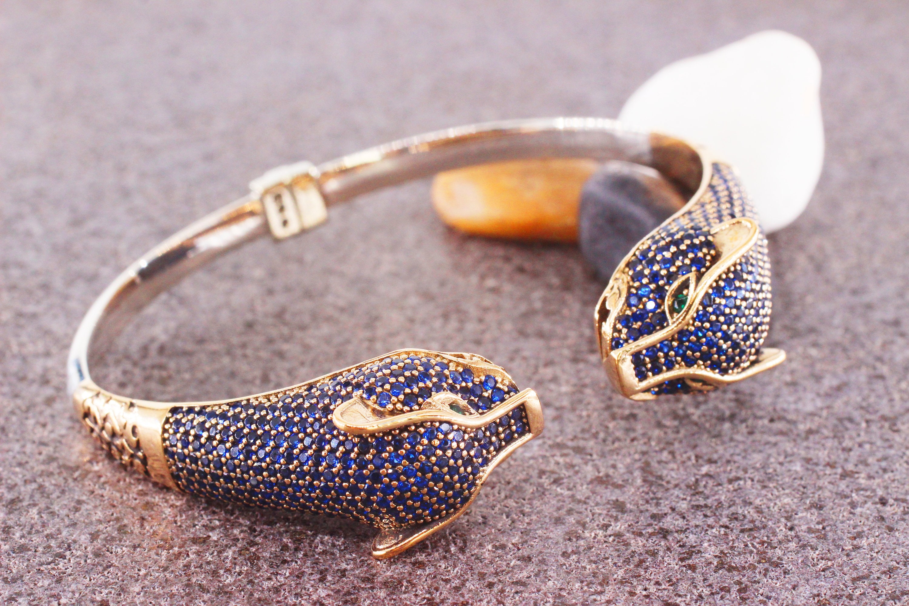 925 Sterling Silver Tiger Bracelet, Turkish Handmade