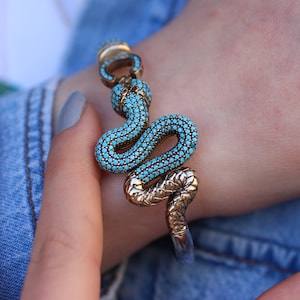 925 Sterling Silver Turquoise Bracelet, Snake Handmade Bracelet, Animal Bangle, Silver 925  Cuff, Turquoise Bracelet, Gift for Her, Mom