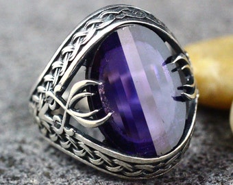 Mens Handmade Sterling Silver 925 Ring, Sterling Silver 925 Amethyst Ring, Amethyst , Silver Ring , Ottoman Men Ring, Amethyst Mens Ring