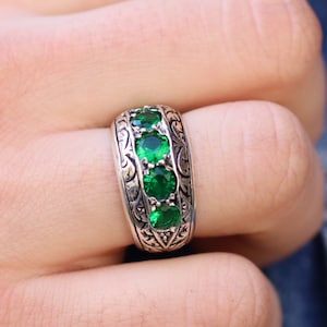 Sterling Silver 925 Men&#39;s Ring, Emerald Mens Ring , Silver Men&#39;s Ring, Gift for Him, Emerald Mens Ring, Turkish Handmade Man Ring, Gift