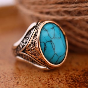 Anillo de plata esterlina 925 turquesa hecho a mano, anillo de estilo otomano, anillo de plata 925 para hombre, regalo para él, anillo de plata, anillo de estilo otomano