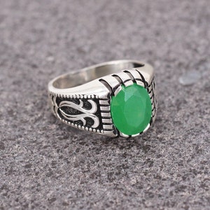 Mens Silver 925 Ring, Emerald Mens Ring, Gift for Him, Ottoman Mens Ring, Sterling Silver 925 Mens Ring, Jewelry, Turkish Mens Ring