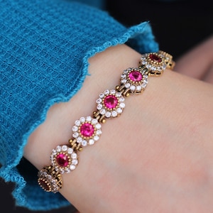 925 Sterling Silver Ruby Zircon Bracelet, Turkish Handmade Bracelet, Silver 925 Bracelet , Ruby Bracelet, Gift for Her, Adjustable Bracelet