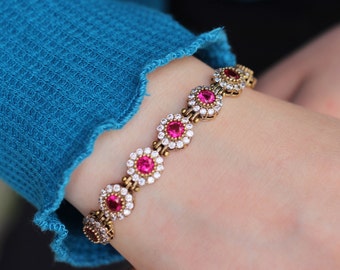 925 Sterling Silver Ruby Zircon Bracelet, Turkish Handmade Bracelet, Silver 925 Bracelet , Ruby Bracelet, Gift for Her, Adjustable Bracelet