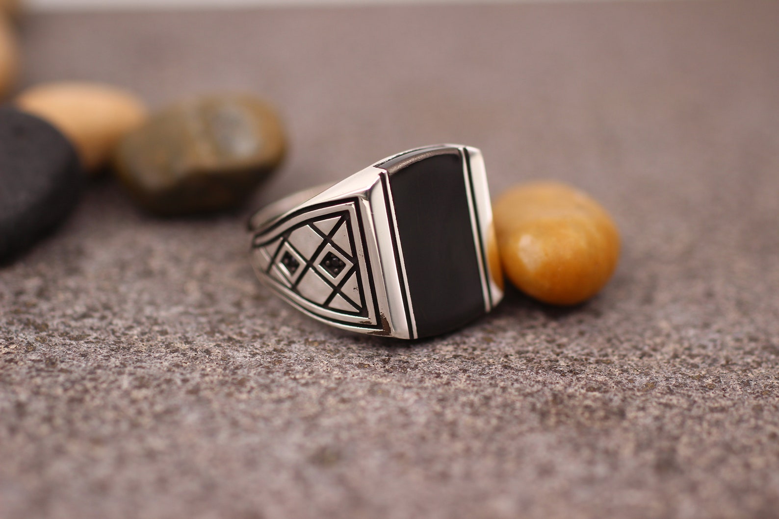 Onyx Mens Ring Signet Men's Ring Gift for Him Ottoman - Etsy