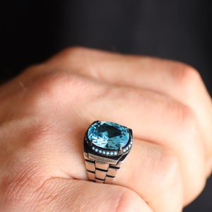 Aquamarine Mens Ring, Gift for Him, Aquamarine Statement Mens Ring, Sterling Silver 925 Mens Ring, Jewelry, Gift for Him, Mens Jewelry