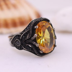 Men&#39;s Handmade Ring, Mens Peridot Silver Ring, Turkish Handmade Peridot Ring, Gift for Him, Ottoman Mens Ring, Silver mens