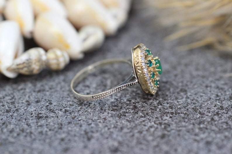 Gift for her Ottoman Style Ring Sterling Silver 925 Emerald Handmade Ring Silver 925 Ring Emerald Ring Ottoman Style Ring Silver Ring