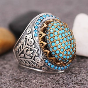 Hombres plata de ley 925 anillo turquesa, anillo de estilo otomano, plata 925 anillo de hombre, anillo de plata, anillo de estilo otomano, hombre anillo turquesa