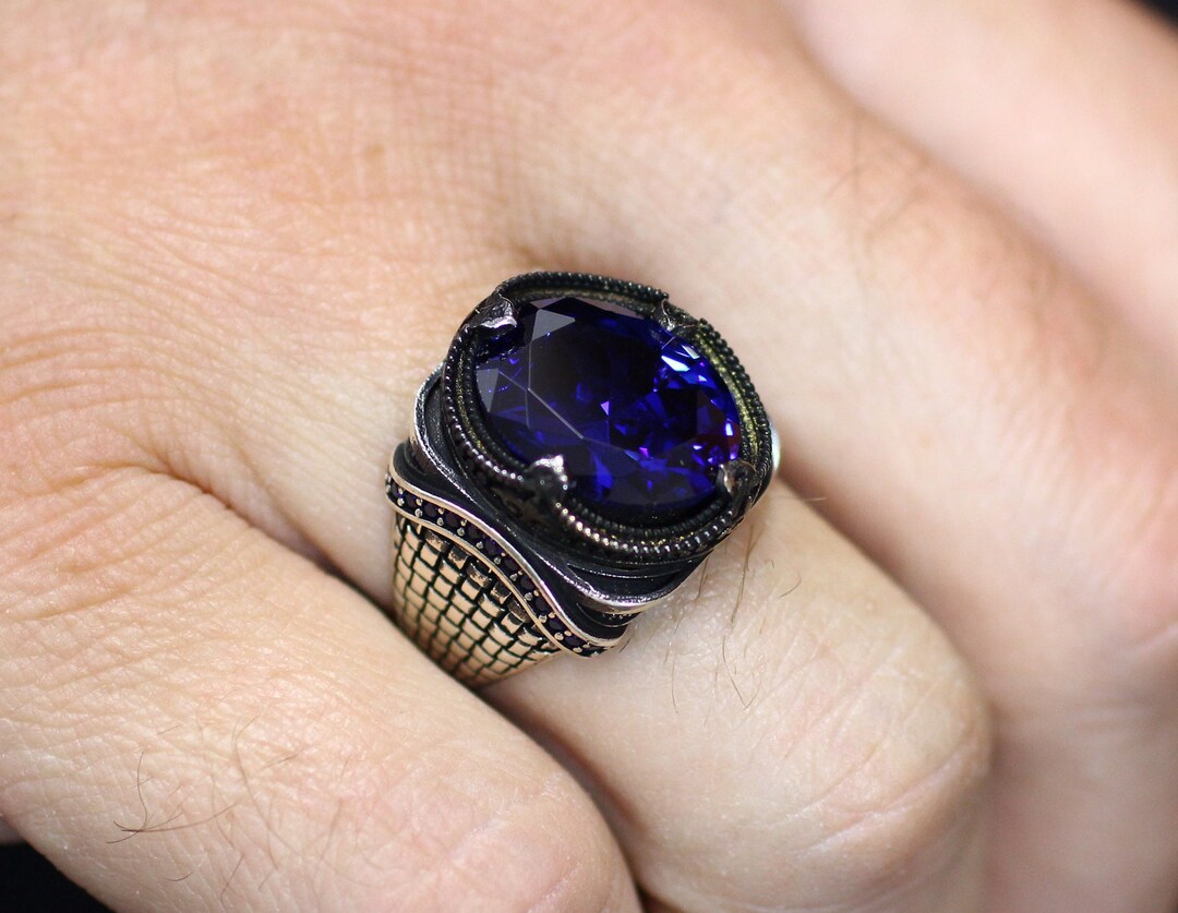 Men Sapphire Handmade Ring Mens Silver Ring Sapphire Mens Etsy