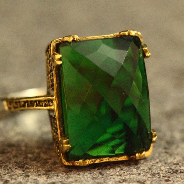 Sterling Silver 925 Emerald Handmade Ring, Ottoman Style Ring, Silver 925 Ring, Gift for her, Silver Ring, Ottoman Style Ring, Emerald