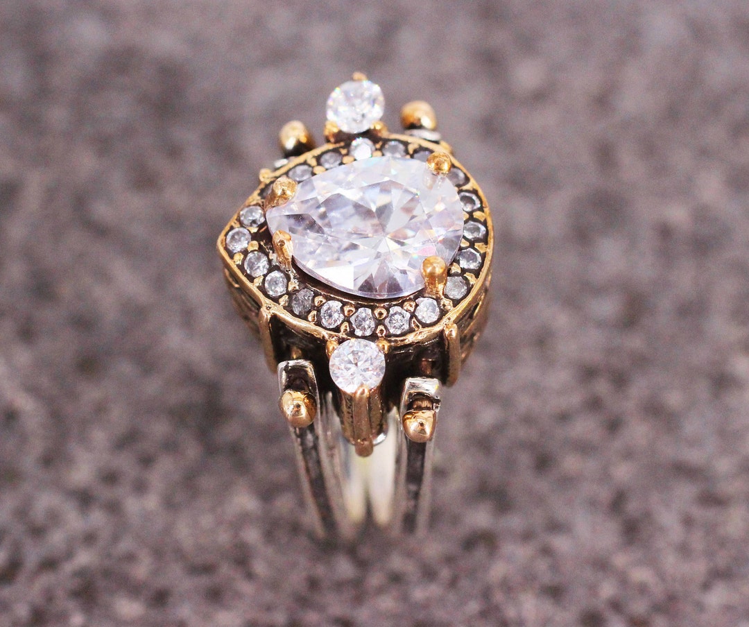 Reversible Ring, Turkish Ring Pear Cut Zircon Sapphire Ring Gift for ...