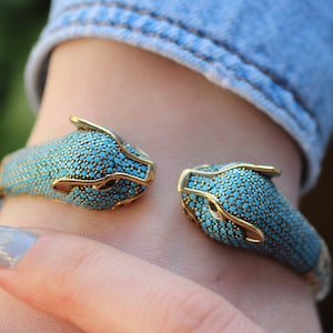 925 sterlingzilveren tijgerarmband, Turkse handgemaakte turkooisarmband, zilveren 925 dierlijke tijgermanchet, cadeau voor haar, zilveren armbandmanchet