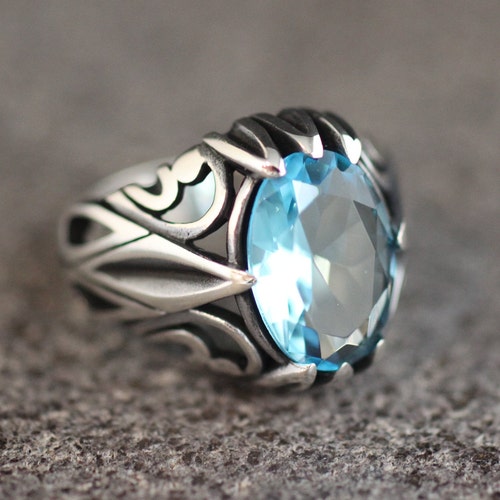 Sterling Silver 925 Aquamarine Handmade Ring Ottoman Style - Etsy