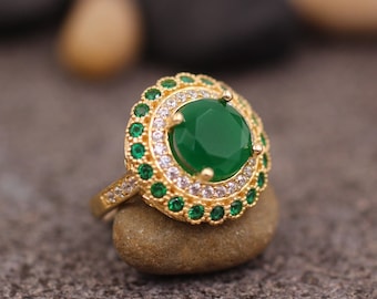 Emerald Silver Ring, Round Emerald Ring, Silver 925 Ring, Gift for her, Silver Ring, Mom Gift, Gift for Her, Mothers Day Gift, Mom Gift