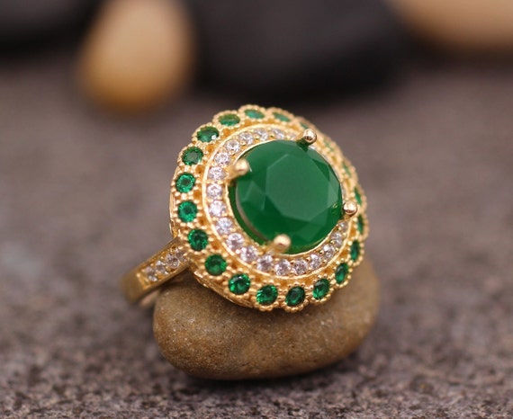 Emerald Silver Ring, Round Emerald Ring, Silver 925 Ring, Gift for her, Silver Ring, Mom Gift, Gift for Her, Mothers Day Gift, Mom Gift