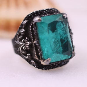Aquamarine Mens Ring, Silver Mens Ring, Silver 925 Statement Mens Ring, Gift for Him, Gift for Men, Ottoman Mens Ring, Aquamarine Jewelry