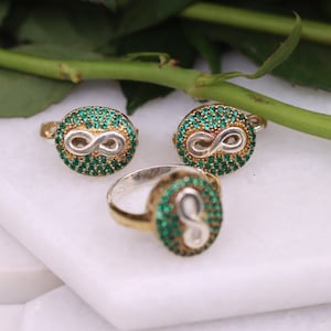 Emerald Set, Authentic Set, Handmade Set Women, Turkish Handmade Jewelry, Ladies Jewelry Set, Earring, Pendant, Ladies Set, Silver Set