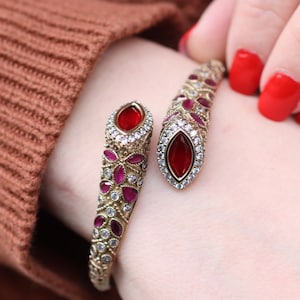 Ruby Bracelet, Turkish Handmade Silver 925 Bracelet, Bangle, Cuff, Christmas Gift, Ottoman Bracelet, Gift for Her, Ruby Bangle, Cuff