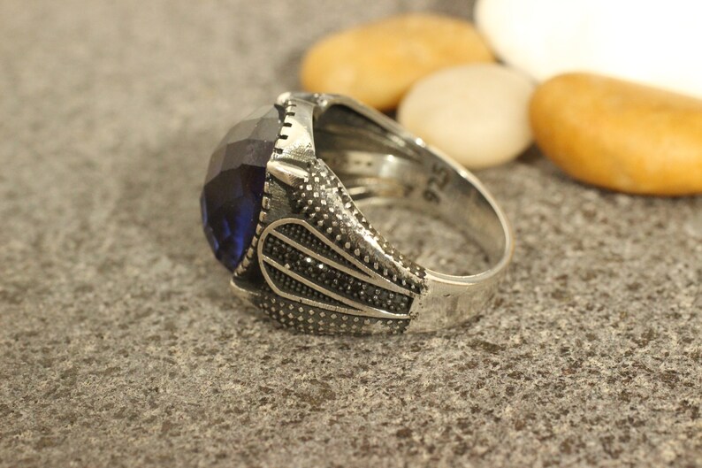 Sterling Silver 925 Sapphire Men's Ring Men's Ring Etsy