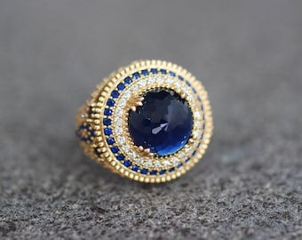 Sterling Silver 925 Sapphire Handmade Ring, Ottoman Style Ring, Silver 925 Ring, Gift for her, Silver Ring, Ottoman Style Ring, Sapphire