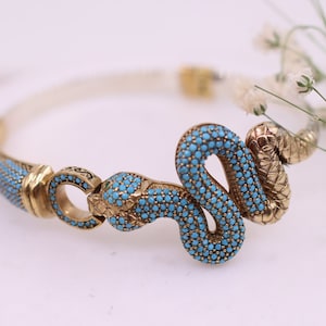 925 Sterling Silver Turquoise Bracelet, Snake Handmade Bracelet, Animal Bangle, Silver 925  Cuff, Turquoise Bracelet, Gift for Her, Mom